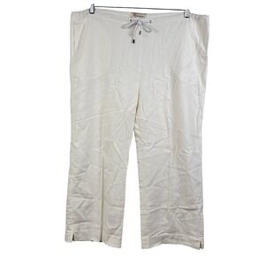 Connection 18 White Linen Blend Wide Leg Drawstring Pants Size Large Relaxed Fit